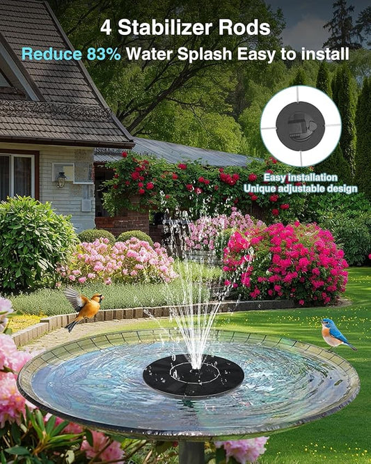 Solar Water Fountain for Bird Bath, 2026 Upgraded Solar Powered Fountain Pump with 6 Nozzle for Outdoor Garden, Pond, Pool, Birdbath