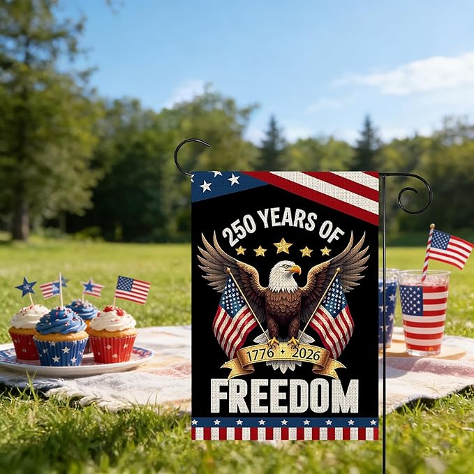250th Anniversary USA Garden Flag, 4th of July Garden Flag with Eagle & Flag, American Garden Decoration, Patriotic 250 Years of Freedom Banner, Double Sided Yard Flags for Independence Day Decor