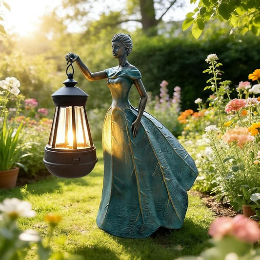 Fairy Garden Statue Solar Garden Decor Resin Fairy Statue with Lights Angel Fairy Decor Outdoor Yard Statues Gardening Gifts for Women 9.5 * 5.5 * 11.5 Inch