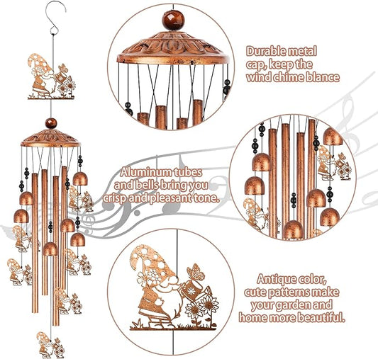 Gnome Wind Chimes for Outside, Garden Gnome Gifts for Women Men Metal Windchimes Outdoors, Sunflower Hat Design Home Garden Patio Yard Decor