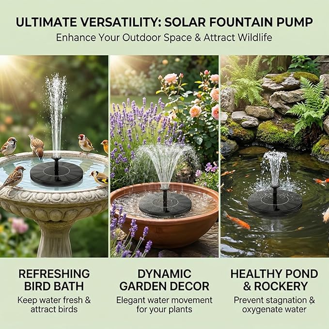 Solar Fountain Pump,Floating Solar Water Pump for Pond, Outdoor Water Feature for Garden, Pool, Patio, Lawn & Garden Decor (6.3inch)