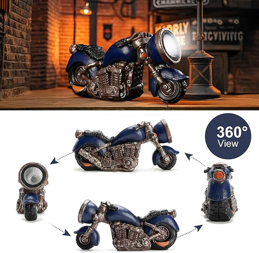 Etlemonde Solar Vintage Style Motorcycle Statue, Resin Rustic Retro Sculpture with LED Lights,Outdoor Art Decor for Garden Courtyard Lawn, Ideal Housewarming、Birthday Gift for Motorcycle Enthusiasts