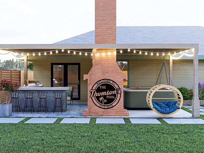 Personalized Welcome to Our Backyard Sign,Custom Patio Signs and Decor Outdoor, Metal Backyard BBQ Man Cave, Personalized Pool Name Decor