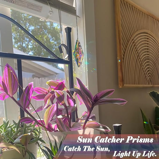 3PCS 5" Large Crystal Sun Catcher Prisms - Hanging Crystals for Window Prisms Suncatcher Indoor Window Rainbow Maker Glass Prism, Perfect for Meditation & Home Decor
