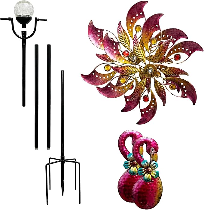 Flamingo Solar Wind Spinner with Color Changing LED Light, Wind Sculptures & Spinners Outdoor Metal Stake Yard Spinners, Garden Wind Catcher Wind Mills, Lawn&Garden