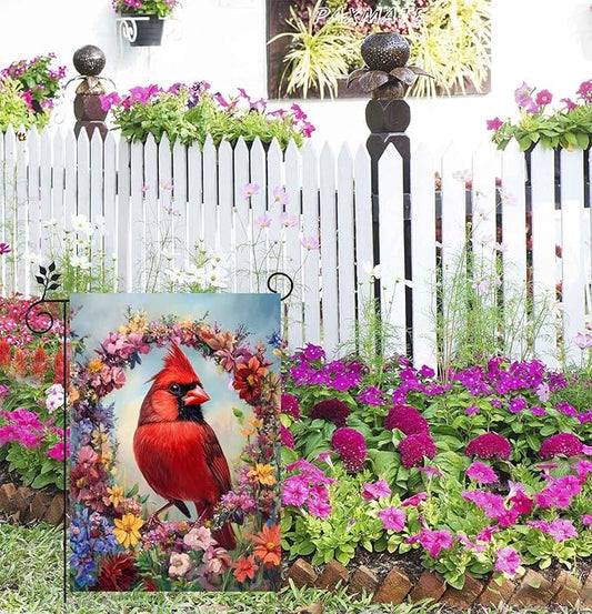 Cardinal Bird Spring Garden Flag 12x18 Inch Double Sided Small Burlap Summer Floral Wreath Yard Flag Outdoor Outside Seasonal Farmhouse Decoration