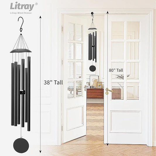 38" Large Aluminium Wind Chimes 38" with Deep Tone Sound, Coolest Metal Windchimes Outdoors with Pine Wood Striker, Unique Gift for Mom, Garden Decoration(38" Black Thick)