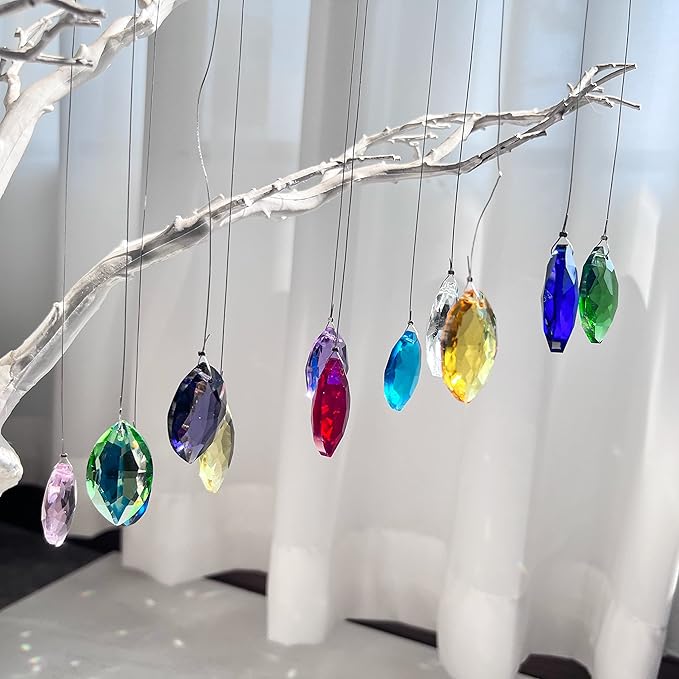 H&D HYALINE & DORA 38mm Multi-Color Feng Shui Faceted Decorating Crystal Horse Eye Prism,Pack of 12