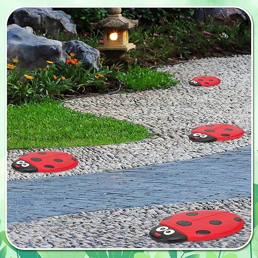 Landical 3 Pcs Ladybug Stepping Stone Garden Stepping Stones Walkway Decorative Stone for Garden Decor Outdoor Flower Beds Yard Decorations