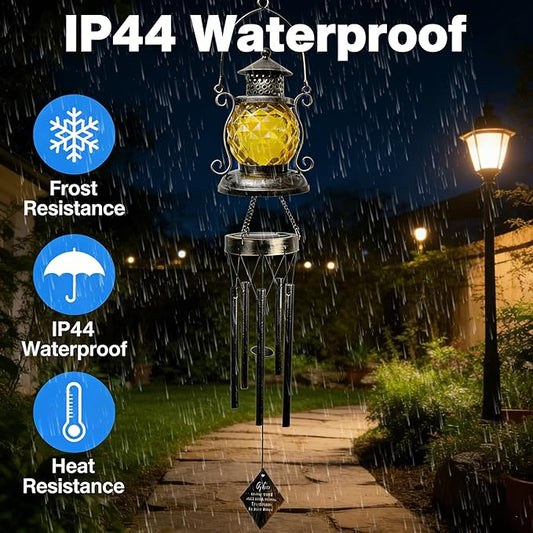 Solar Oil Lamp Wind Chimes for Outside, Hanging Memorial Wind Chimes for Mom Women Grandma, Flower Solar Lantern Windchimes Outdoors for Garden Decor
