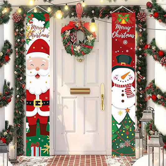 BlissYard Christmas Porch Banner Set 78×12 Inch Santa and Snowman Door Banner Xmas Hanging Sign Outdoor Christmas Decorations Xmas Front Door Welcome Banner Winter Yard Wall Decor for Home Garden Party Supplies