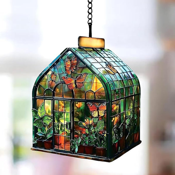 Greenhouse Acrylic Suncatcher, Boho Suncatchers for Window Hanging Ornament, Stained Glass Effect Indoor Outdoor Garden Decor for Nature Lover, Gifts for Mother's Day, Mom, Grandma, Wife, Women