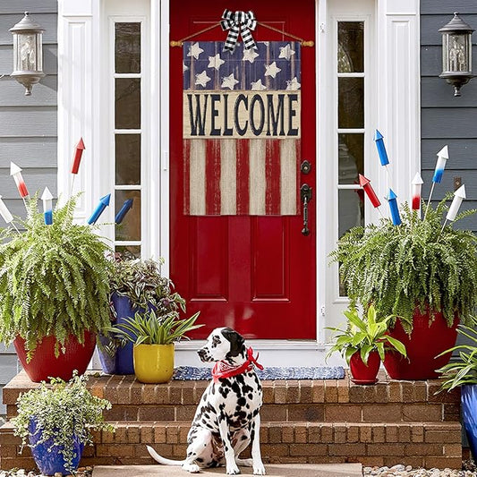 AVOIN colorlife Patriotic 4th of July House Flag 28x40 Inch Double Sided Outside, Memorial Day Retro American Stars and Stripes Welcome Yard Outdoor Decoration