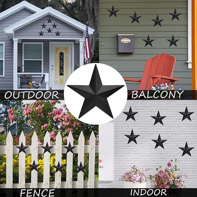 VIVICOMFY 6" 6pieces Per Set Black Metal Barn Star Wall Decor,Texas Stars Art,Metal Stars Rustic Vintage Western Country Farmhouse Home Indoor or Outdoor Decoration