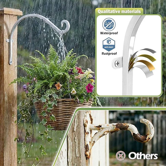 AJART White Plant Hanger Outdoor: 12-Inch Plant Hooks for Wall Indoor - Metal Plant Bracket Hook for Hanging Flower Baskets