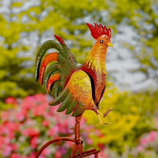 Metal Bird Garden Rocking Stakes with Dual Motion (Rooster)