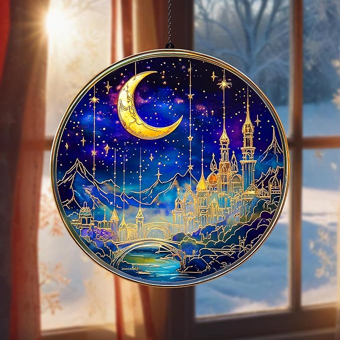 Fantasy Starry Acrylic Suncatcher Window Hanging Book Reader Gift Bookshelf Decor Book Lover Bookish Gift