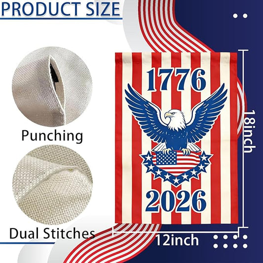 250th Anniversary Garden Flag, Independence Day Garden Flag for Outside, 4th of July Decorations, Patriotic Banner with Eagle and Stripe Design, 12x18 Inch Double-Sided Garden Flags