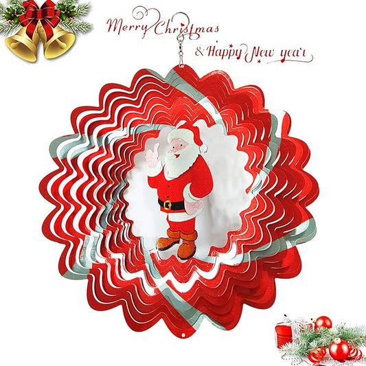 FONMY Wind Spinner 3D Stainless Steel Christmas Decoration Garden Decoration Indoor Outdoor Hanging Ornament Worth Gift 12inch Santa Claus Metal Wind Spinners