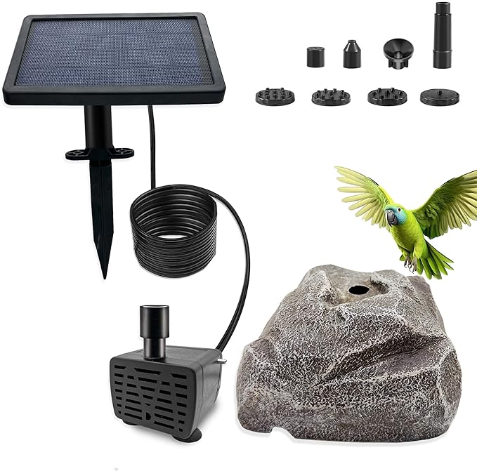 Solar Powered Bird Bath Fountain Equipped with Six Nozzles Rock Solar Bird Bath Power 3.5w Outdoor Water Fountain Suitable for Gardens Ponds Fish Tanks Courtyards