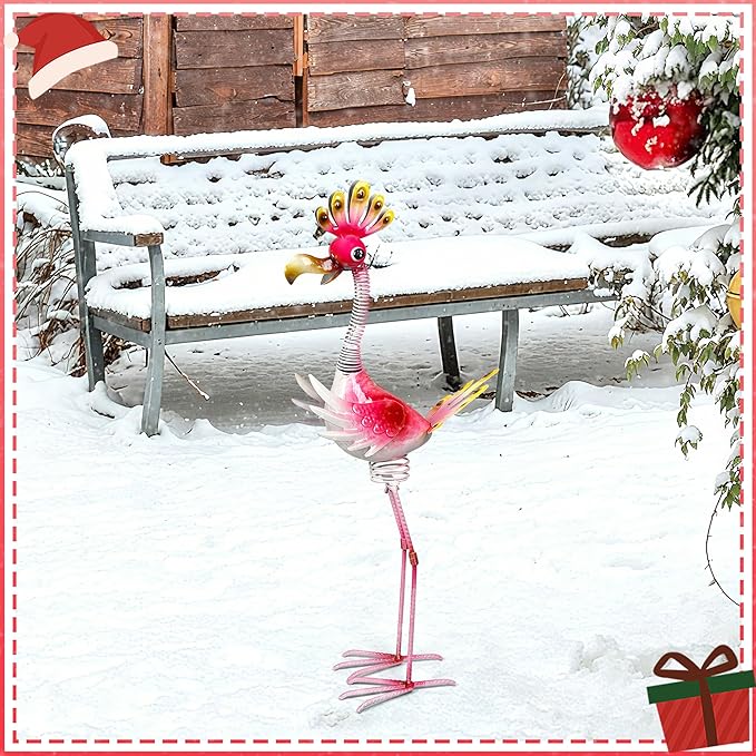 Vibrant Metal Flamingo Decor - Large Metal Yard Art - Outdoor Decoration Garden Statues - Standing Pink Flamingo for Yard, Elegant Flamingos Garden Sculpture & Gift for Women