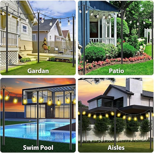 10Ft String Light Poles 8 Pack,Light Poles for Outside Lights,Outdoor with Fence Brackets Hanging Lights,Metal Stand Deck Patio Backyard