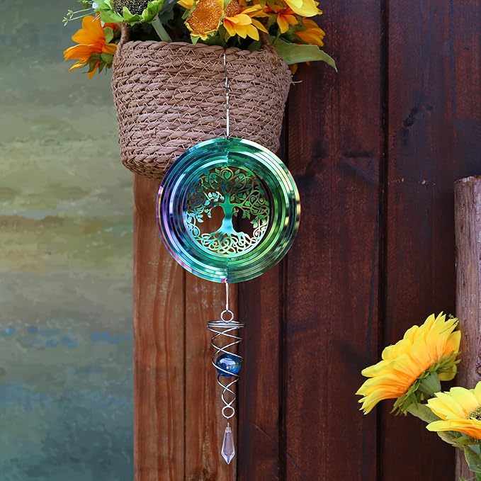 Phuryllic Wind Spinners Outdoor, Garden Decor, Bird Deterrents for Outside, 3D Metal Yard Decorations for Patio & Backyard, Unique Gardening Gifts for Women & Moms - Tree of Life
