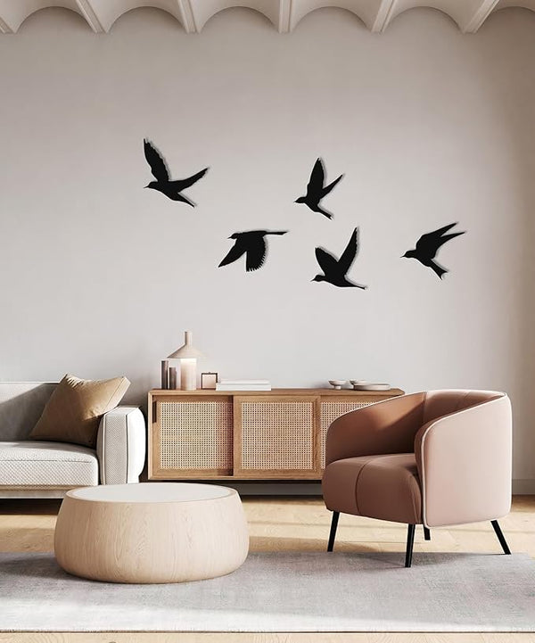 Birds Metal Wall Decor Set of 5, Minimalist Bird Flock Wall Art, Metal Garden Decorations, Home Decor, Modern Home Decoration, Birds Sign for Living Room, Birds Wall Hangings for Office, Bird Art (Gold, 8" / 20 cm - MEDIUM)