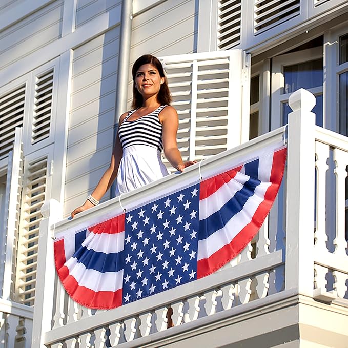 EBaokuup 3 Pcs 5 x 1.5 Ft Long Pleated American Flag Bunting,Traditional Patriotic American Bunting Flags for 4th of July,USA Pleated Fan Flag for Independence Day Garden Outdoor Decor