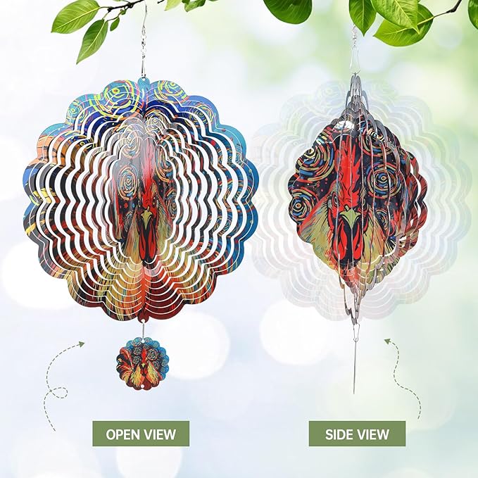 Wind Spinners Outdoor, IDEA SHOW 12In Stainless Steel Wind Spinners Outside, 3D Kinetic Hanging Sculpture, Rustproof Metal Garden Decor Ornaments for Yard Art, Women, Men, Holidays