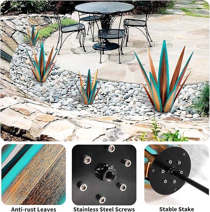 2022 Upgraded Large Size Tequila Rustic Sculpture, DIY Rustic Metal Agave Plant for Outdoor Patio Garden Yard Lawn Ornaments, Yard Art Decoration Statue for Home Decor (Orange Blue (L))