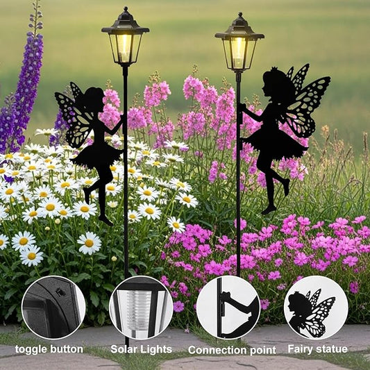 ZKLiLi Fairy Solar Garden Light,Outdoor Garden Fairy Decor Waterproof Large Hanging Lantern Lights Decorations for Patio Yard Porch Lawn Pathway Statues Outdoor Decor Gifts(Warm Light)