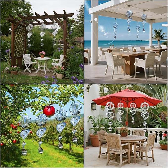 12Pcs Bird Scare Discs, 4 Set Highly Reflective Hanging Wind Spinners Outdoor Metal Bird Reflectors for Outside Garden Decor Lightweight Bird Devices to Scare Birds Away from Yard Porch