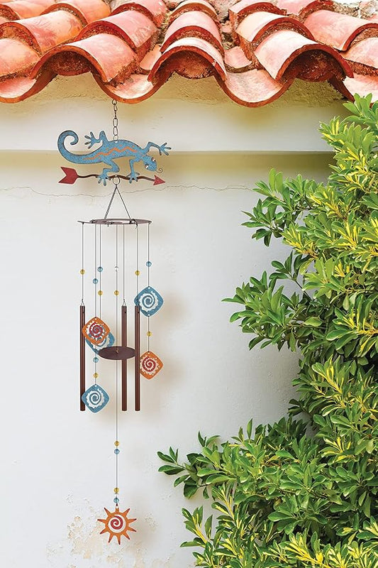 Sunset Vista Designs 93753 Southwest Collection-35-Inch Rustic Metal Wind Chime, Gecko, 35.5" x 8.75" x 5.1"