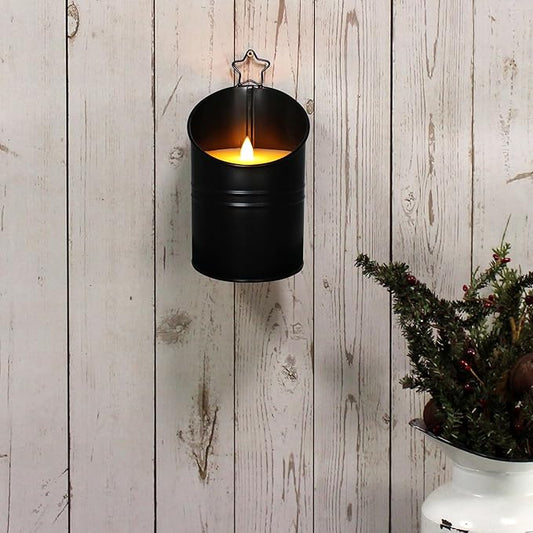 CVHOMEDECO. Vintage Galvanized Can Flameless LED Candle, Real Wax in Antique Galvanized Jar Flickering Candle with Remote Control for Tabletop Wall Decor. H 8 Inch, Black