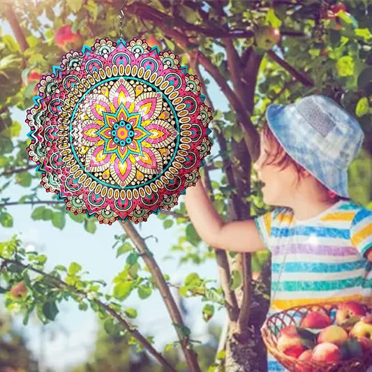 Mandala Blossom Wind Spinner - Metal Wind Spinners | 12inch 3D Kinetic Laser Cut Hanging Wind Sculpture & Wind Catcher | Outdoor Decor for Garden, Patio, Yard Art