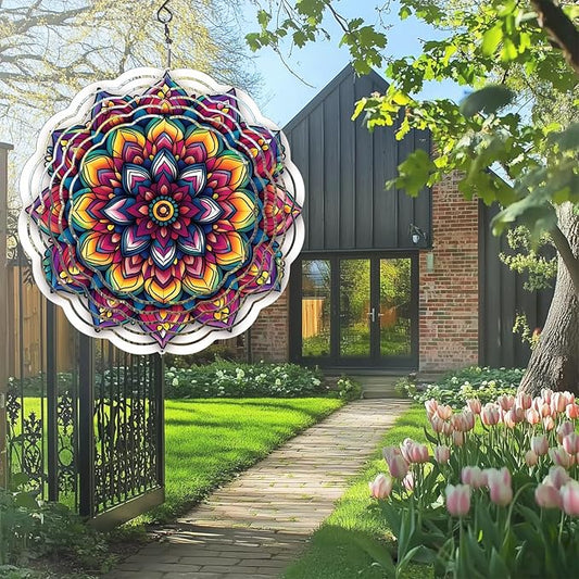 Wind Spinners Outdoor, Hanging Wind Spinner for Garden Decoration, 8 inch 3D Stainless Steel Metal Wind Sculpture for Indoor/Outdoor Decor, Mandala Lucky Star