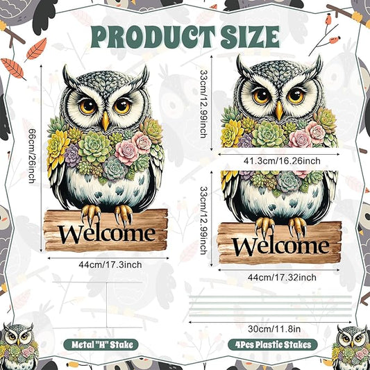 Spring Yard Decorations Welcome Owl Yard Sign with Stakes, Farmhouse Front Porch Garden Outdoor Decor Rustic Animal Yard Sign for Seasonal Home Patio Decor