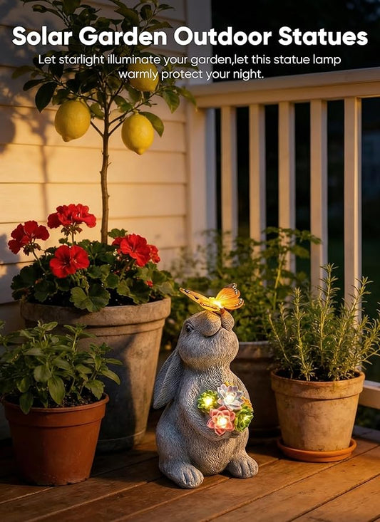 Brightown-Solar-Rabbit-Garden-Decor-Statue with 6 LED Lights, Hand-Painted Resin, IP65 Waterproof Outdoor Decor for Patio, Lawn & Yard Decorations, Unique Mothers Day Gifts for Mom Women