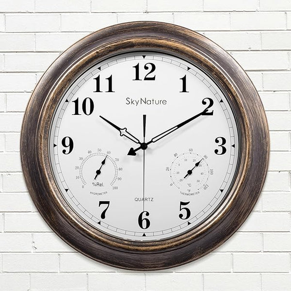 Outdoor Clock 18 Inch, Large Outdoor Clocks Waterproof Weatherproof with Thermometer & Hygrometer Combo, Easy-to-Read Outside Wall Clock for Patio, Garden, Poolside, Backyard, Seniors & Families