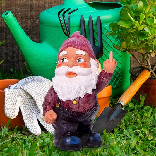 Funny Guy Mugs Middle Finger Indoor/Outdoor Gnome for Patio, Yard or Lawn - Funny Garden Gnome - Naughty Gnomes