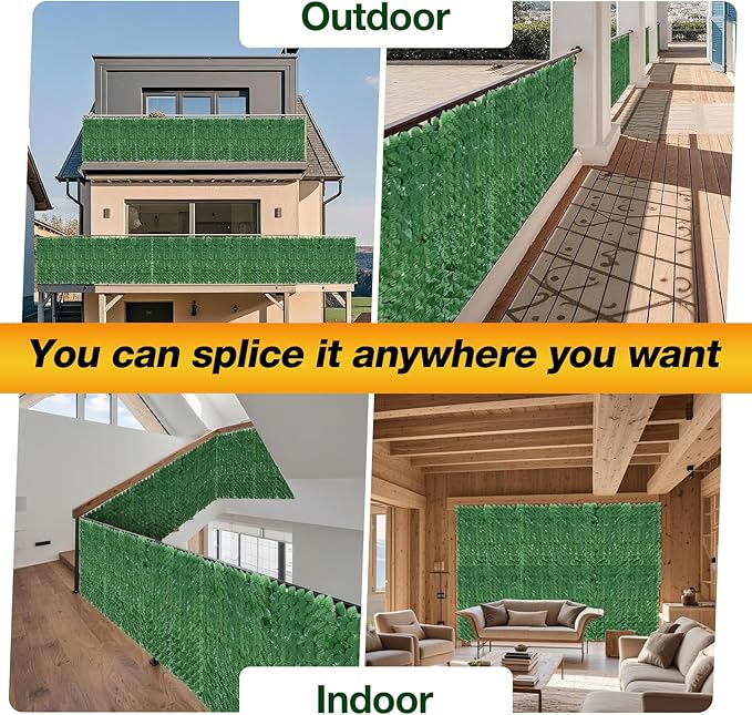Artificial Ivy Privacy Fence Wall Screen, 59 x 118 in Garden Fake Hanging Plants Vines, Aesthetic Faux Greenery Garland Pothos Leaf with Strengthened Joint Prevent Leaves Falling Off for Outdoor Decor