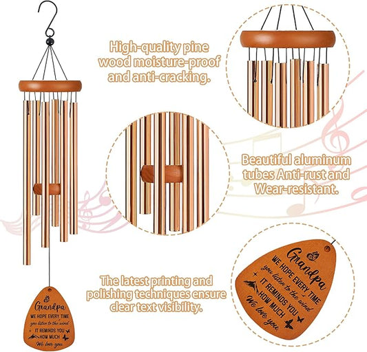 Grandpa Wind Chime for Outside: Grandpa Gifts, Metal Wind Chimes, Thoughtful Birthday Father's Day Christmas Thank You Gift for Grandfather, Home Garden Patio Yard Decor