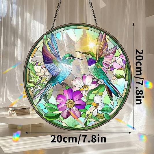 VAIIEYO Hummingbird Acrylic Sun Catcher Window Hanging Decoration, 7.8 Inch Double-Sided Light Reflecting Ornament for Window, Garden, Porch or Balcony Decor, Housewarming, Gift for Natural Lovers
