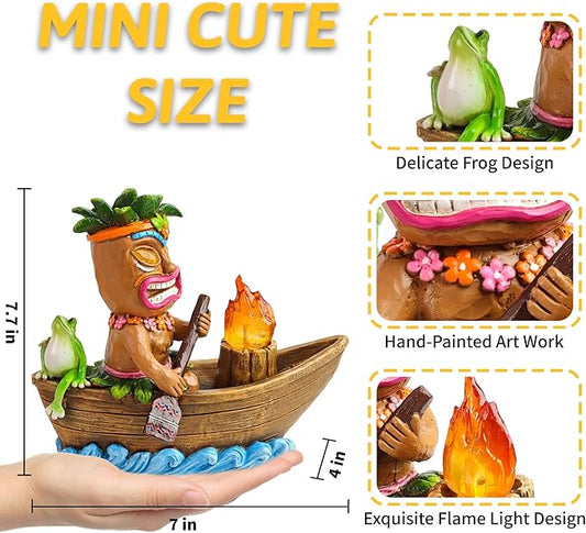 Solar Tiki Outdoor Statues: Funny Tiki Bar Decor with Solar Light Outside Decoration for Lawn Yard Patio Garden Gifts for Housewarming (Boating)