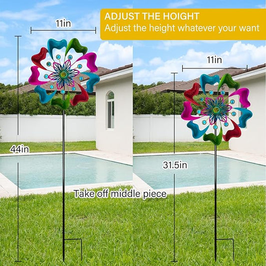 45" Flowers Wind Spinners for Yard and Garden, Sapphire Colored Leaves Kinetic Wind Spinner Outdoor Decor, Wind Sculpture Yard Art Decorations for Patio, Lawn & Garden