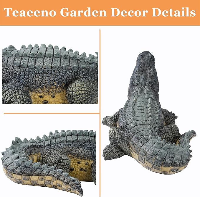 Teaeeno Garden Alligator Outdoor Decor, Crocodile Sculpture for Stuff Pond Decor, Florida Alligator Sculpture for Yard Art, Realistic Wild Animal, Reptile Figure, Florida Alligator, Perfect for Man