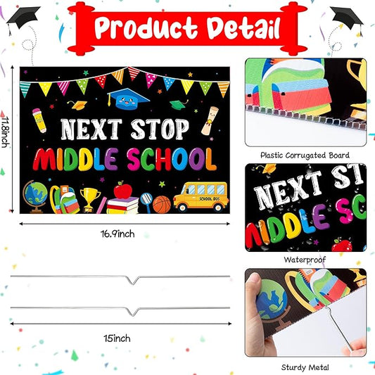 5th Grade Grad Yard Sign - Class of 2026 Elementary Graduate Lawn Sign with Stake Next Stop Middle School Congrats Graduation Waterproof Party Decorations Favors for Outdoor Garden Photo Booth Props
