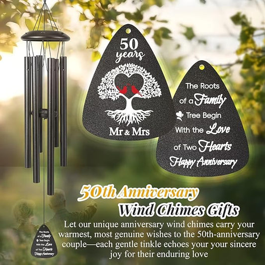 50th Anniversary Wind Chimes Gifts for Men Women,Romantic 50 Year Anniversary for Couples, Wife, Husband, Parents, Friends, 50th Wedding Gifts Idea of Happy Anniversaries Decorations,Black