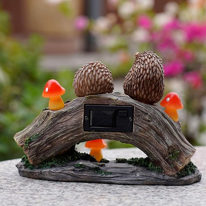 Fairy Garden Statues,Fairy Garden House with Solar Powerd Night Light,Yard Decorations Outdoor Fairy Garden Accessories Decor for Outside (Hedgehog)
